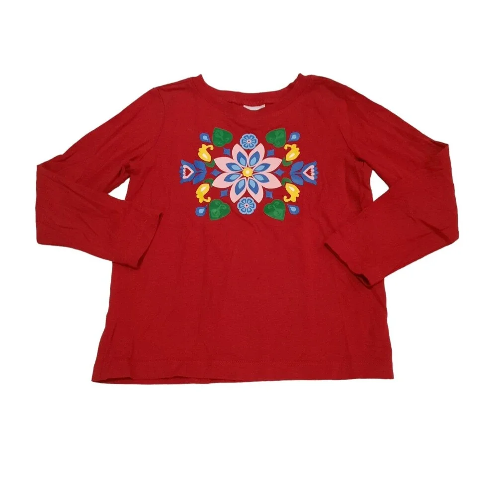 Hanna Andersson Girls Red Floral Shirt 110cm